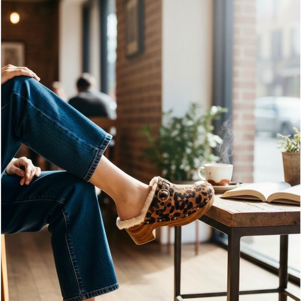 Catherine Malandrino Leopard Faux Fur Lined Clogs Mule Heels Size 8.5